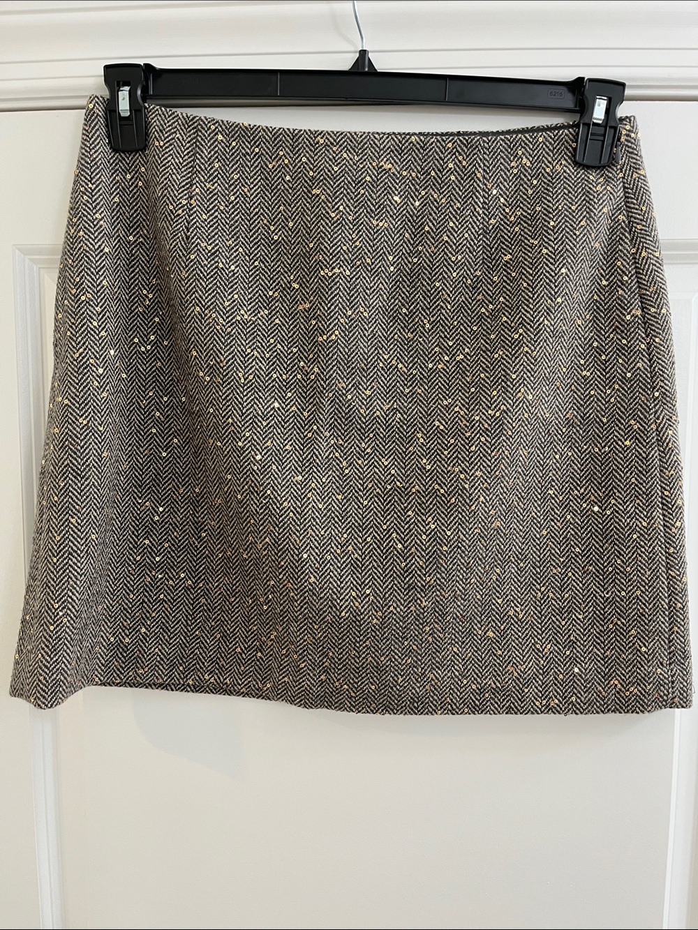 LOFT Brown and Cream Herringbone A-Line Skirt
